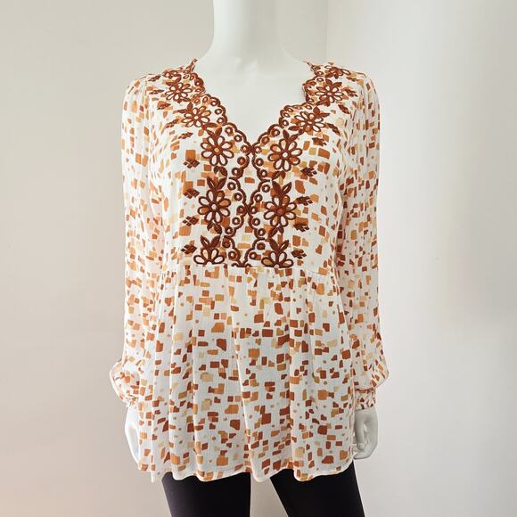 Savanna Jane Blouse Womens Medium Embroidered Floral Geometric Boho Western Top - Picture 1 of 9